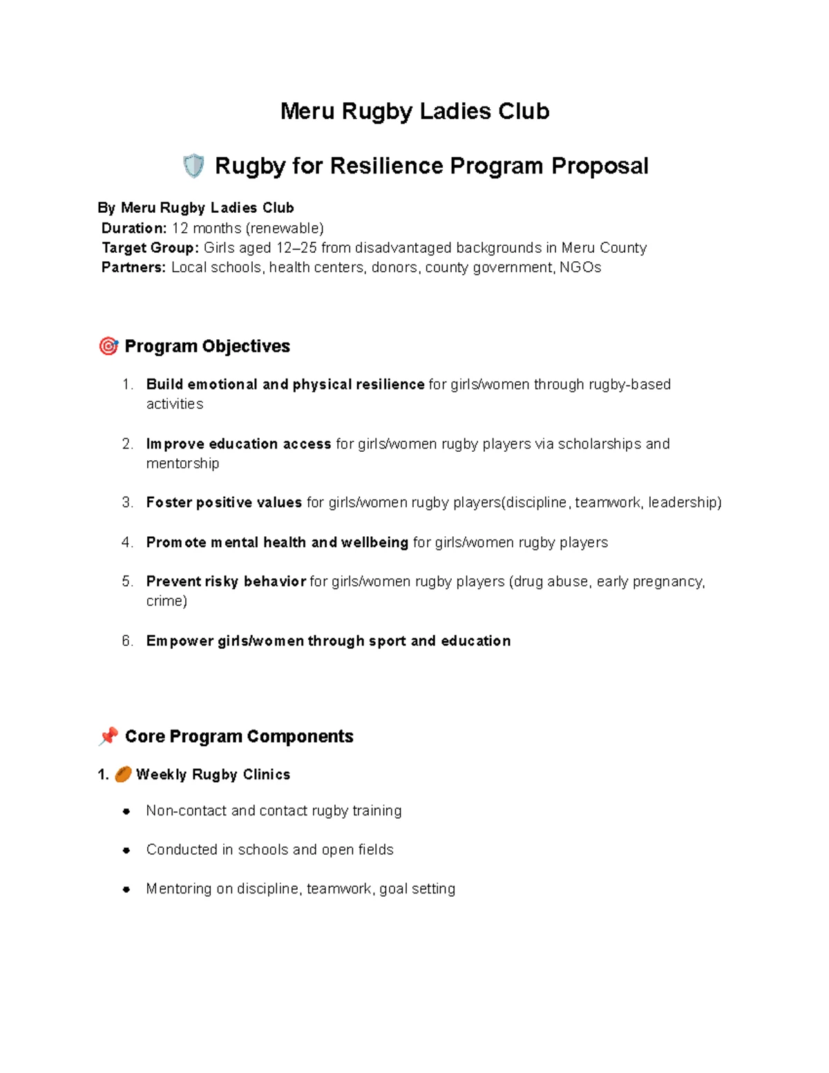 RUG 101: Rugby for Resilience Program Proposal by Meru Rug Ladies Club ...