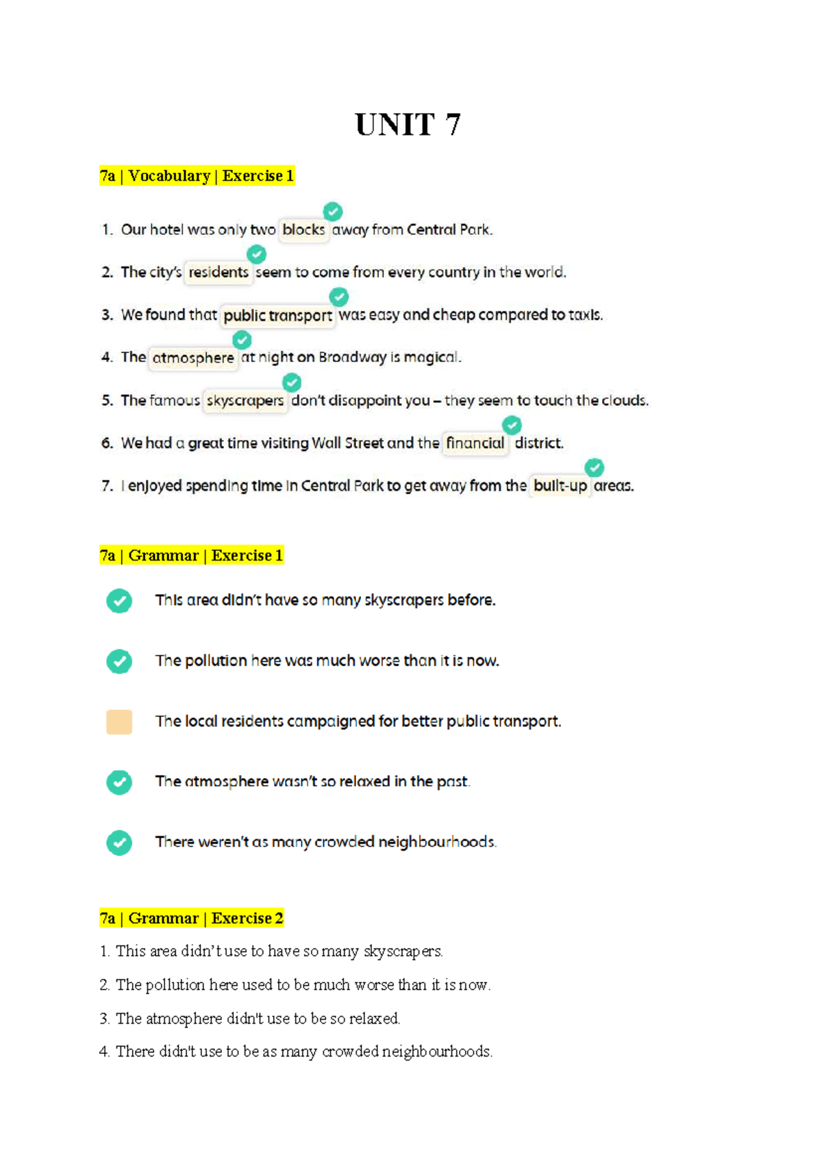 UNIT 7 - Vocabulary & Grammar Exercises Overview - Studocu
