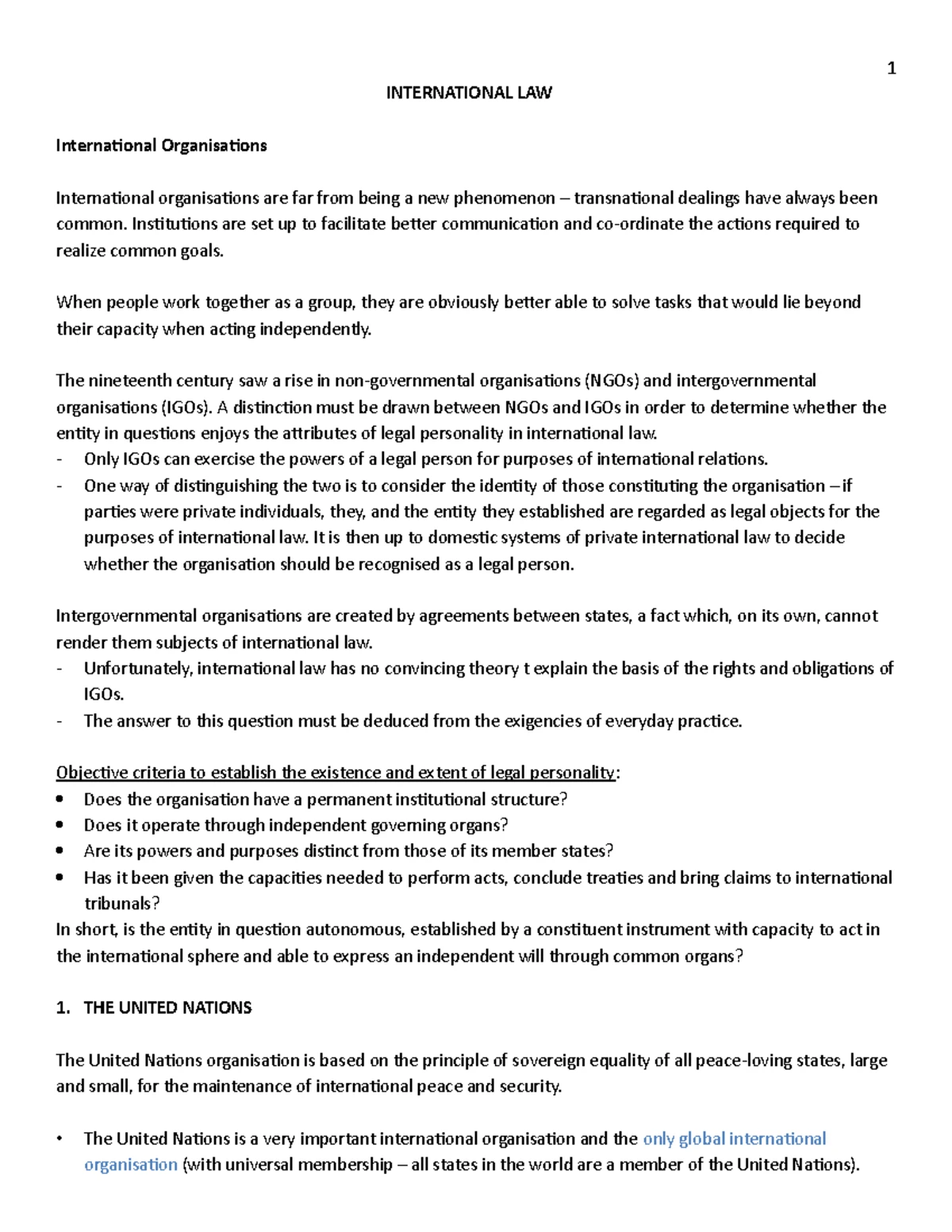 International Law Notes: Principles, Disputes, and ICJ Insights - Studocu