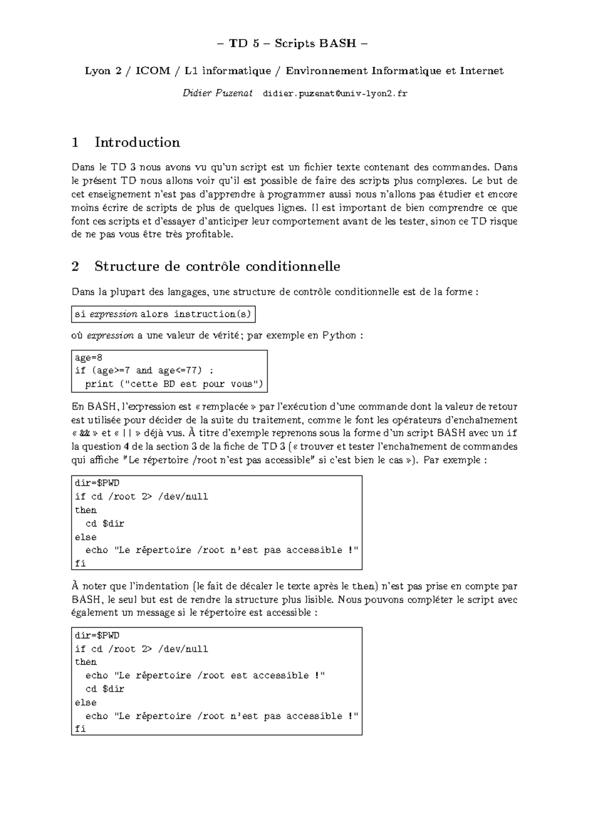 Fiche 5 - Informatique - – TD 5 – Scripts BASH – Lyon 2 / ICOM / L1 ...