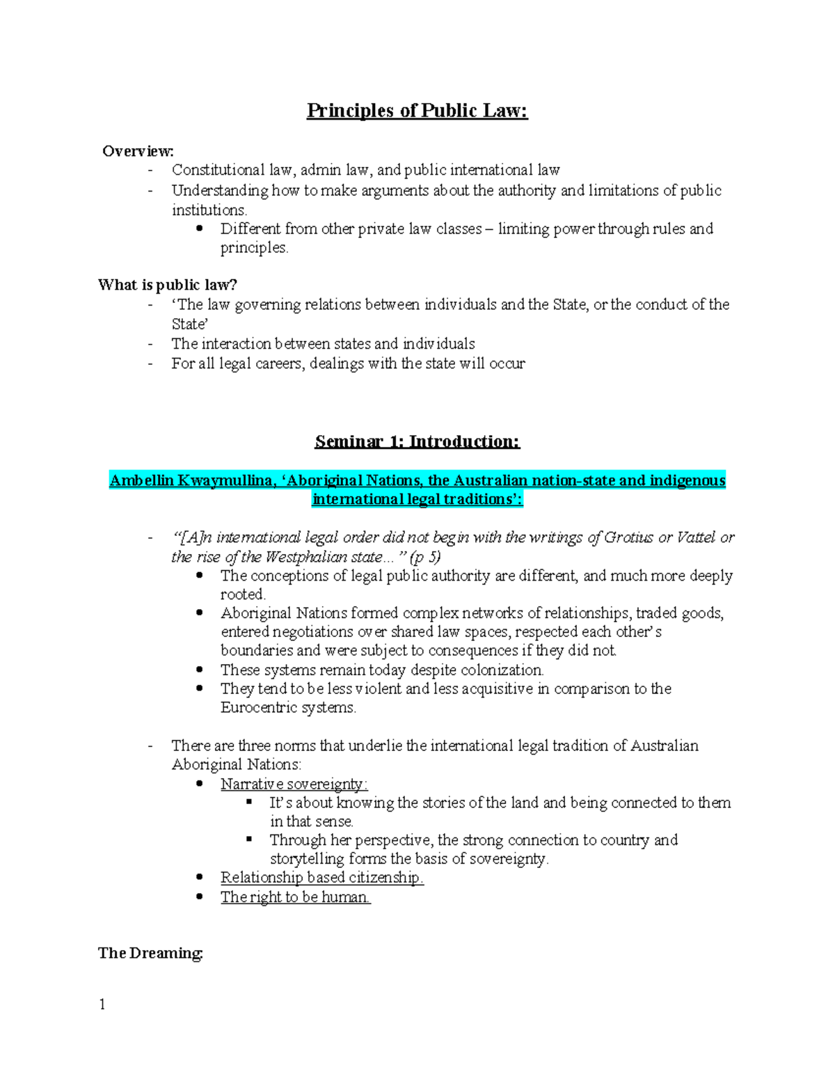 Principles of Public Law (LAW101): Lecture Notes on Constitutional ...