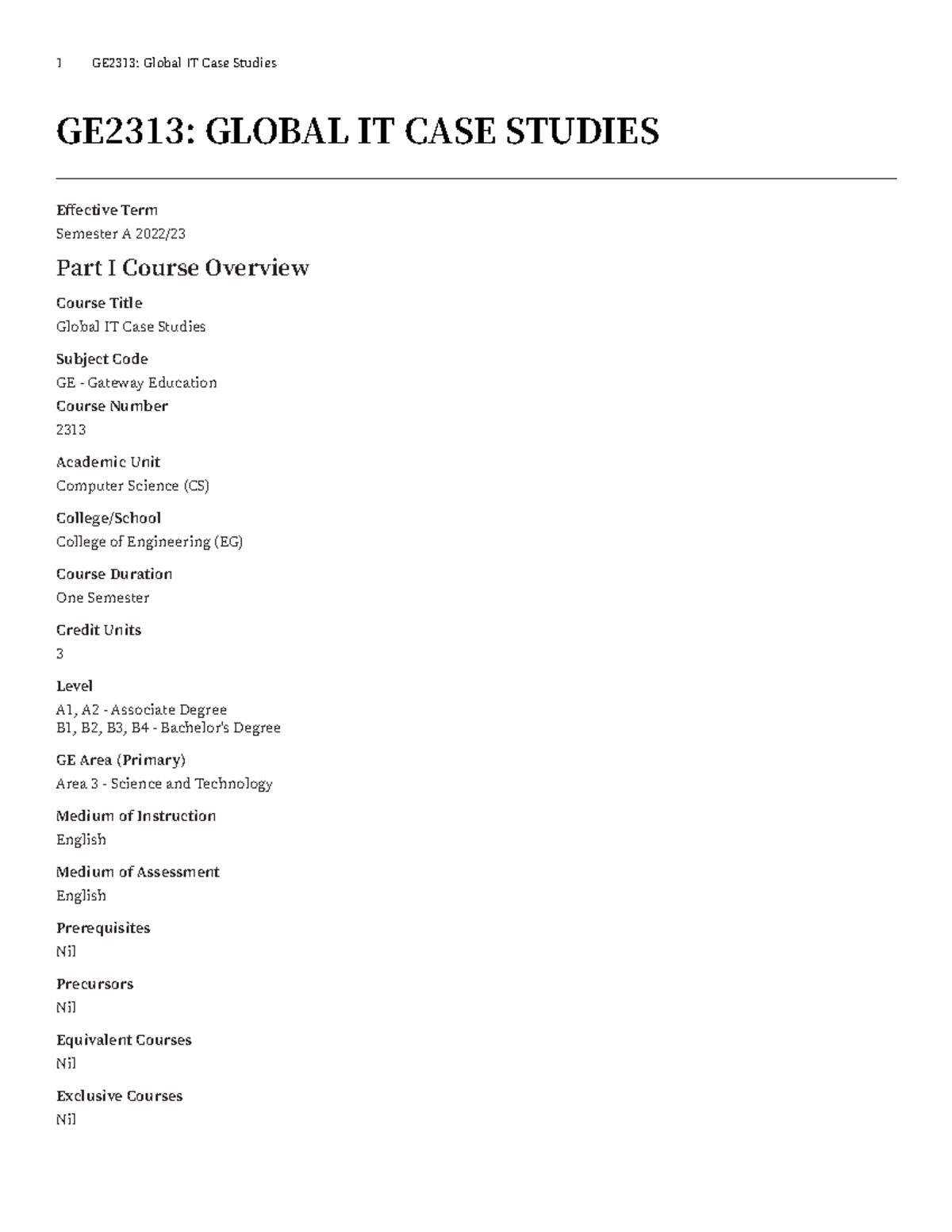 GE2313 Global IT Case Studies - GE2313: GLOBAL IT CASE STUDIES ...