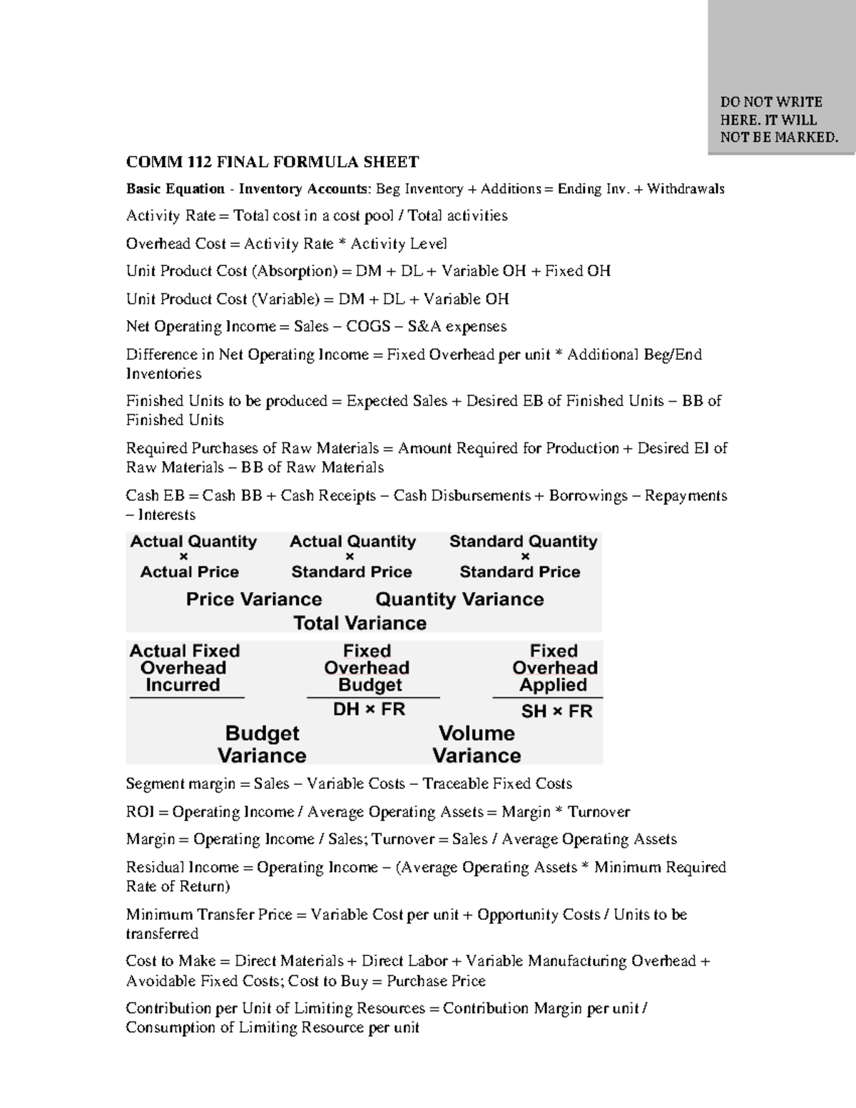 COMM 112 Final Exam Formula Sheet for Inventory & Costs - Studocu