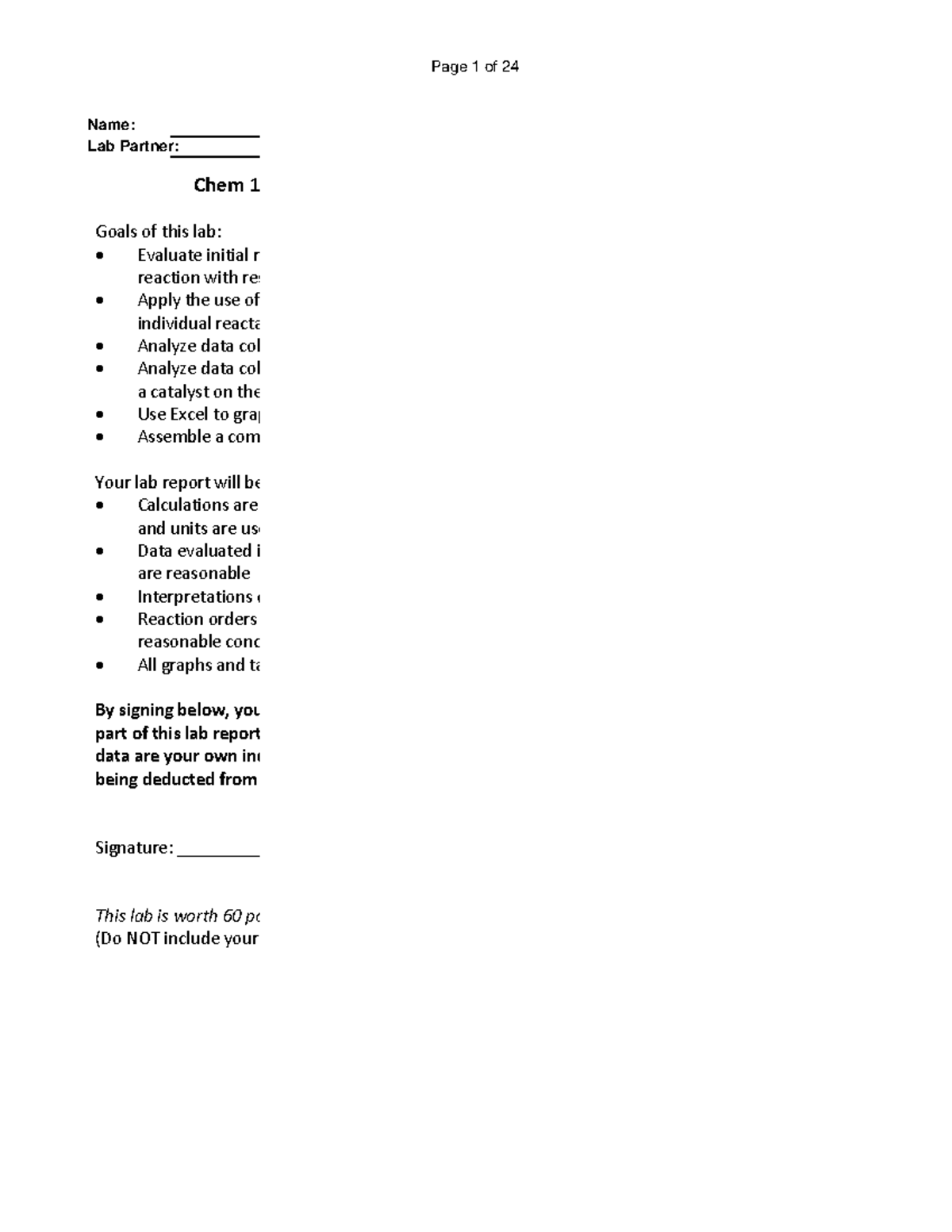 CHEM152 KINETICS LAB REPORT: Method of Initial Rates Analysis - Studocu