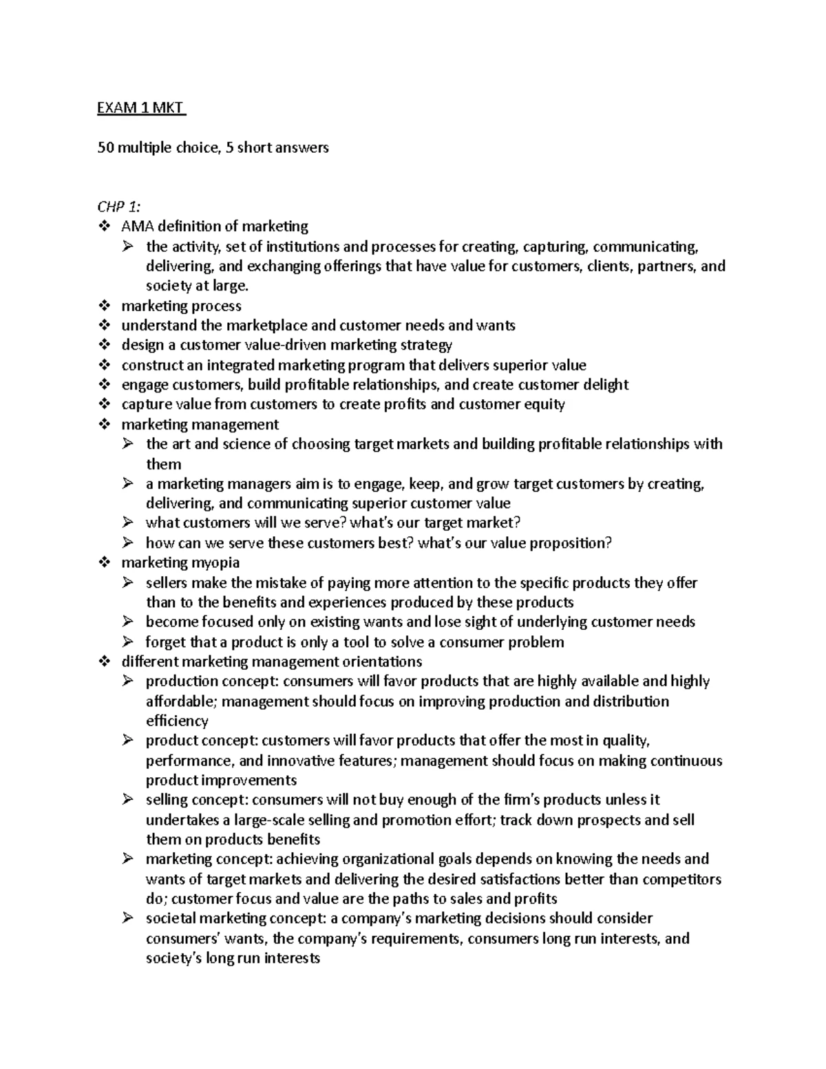 MKT 301: Exam 1 Review - Key Marketing Concepts and Strategies - Studocu