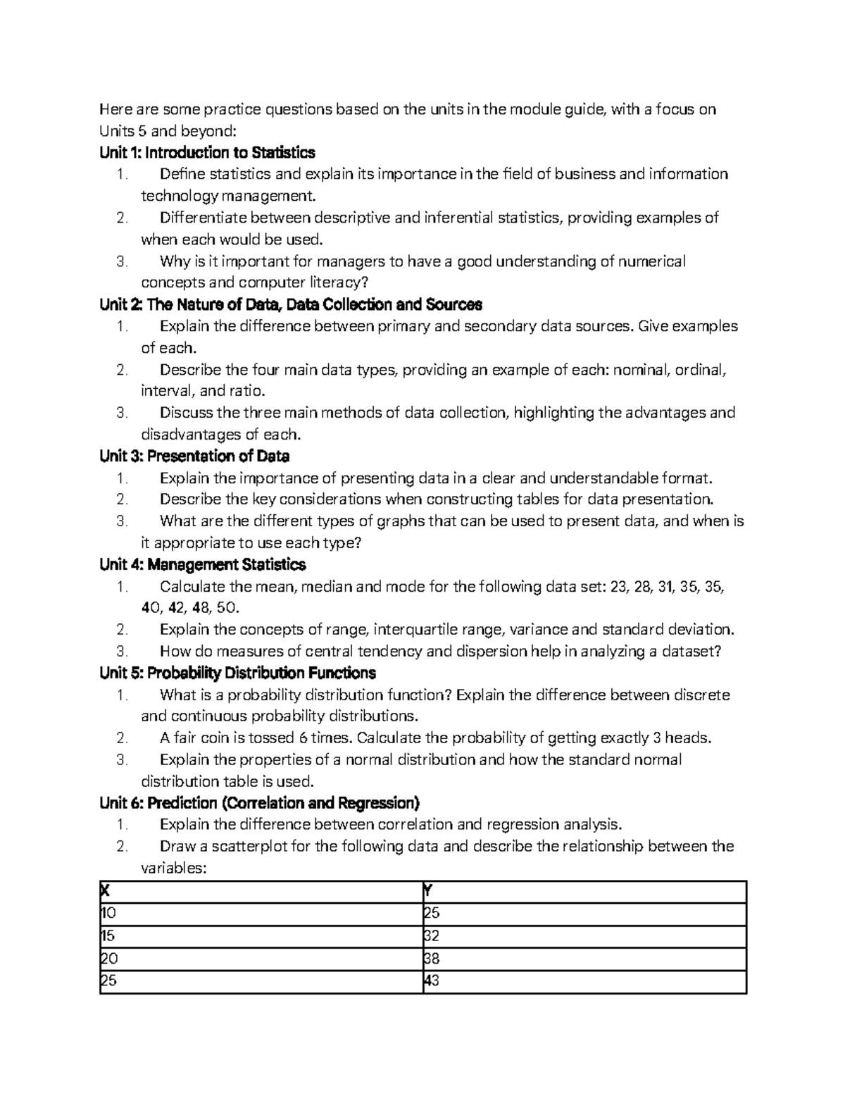 Analytical Techniques Practice Questions for Statistics (Course Code ...