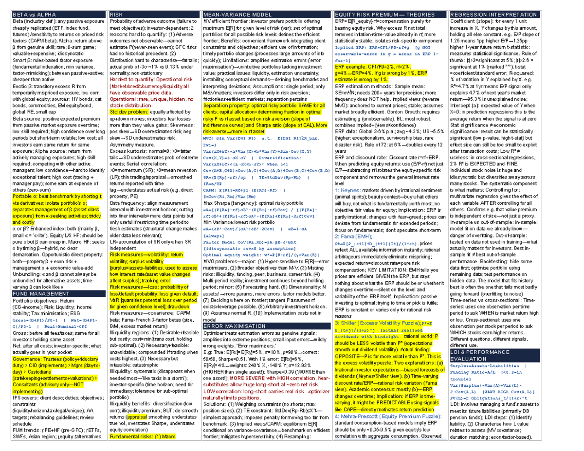 Portfolio Construction Cheat Sheet: BETA vs ALPHA Risk Models and ...