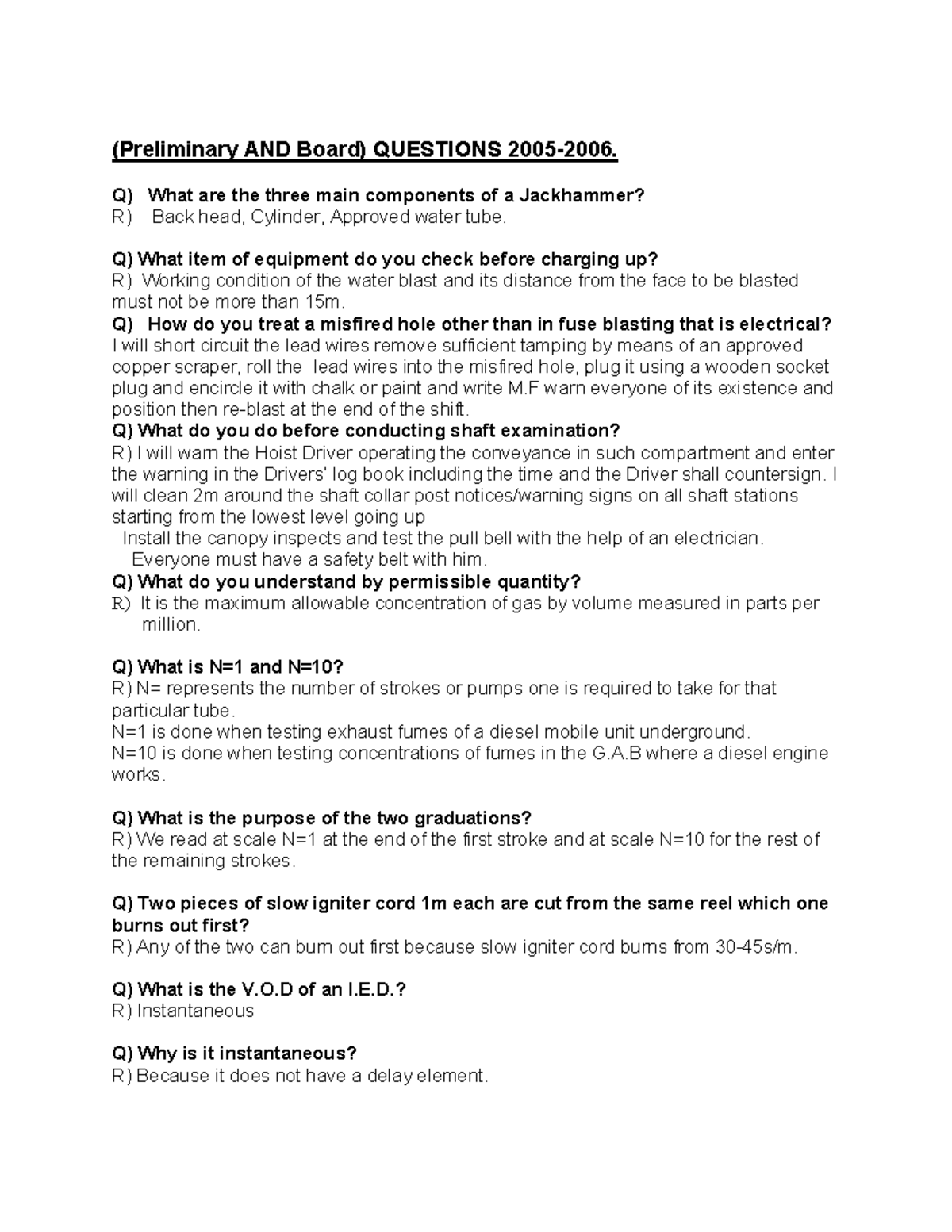 FBL 101: Preliminary Board Questions on Jackhammer Operations and ...