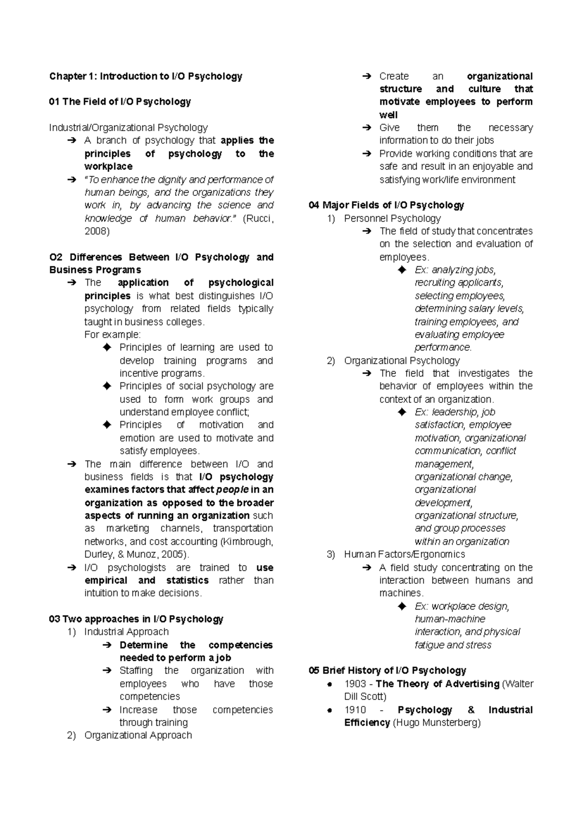 IO Psych Chapter 1: Introduction to Psychology - Lecture Reviewer - Studocu