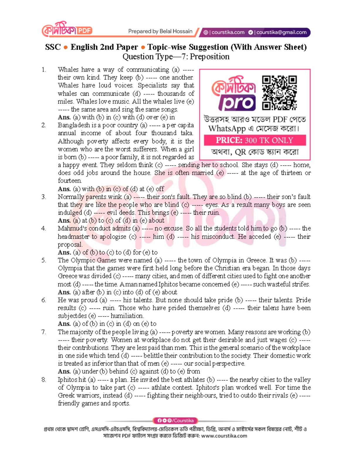 Q7-Preposition - I always teaches the students by my hand note.. - SSC ...