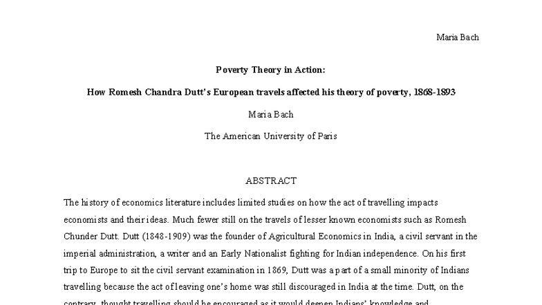 BACH 2023: Romesh Chunder Dutt's European Travels and Poverty Theory ...