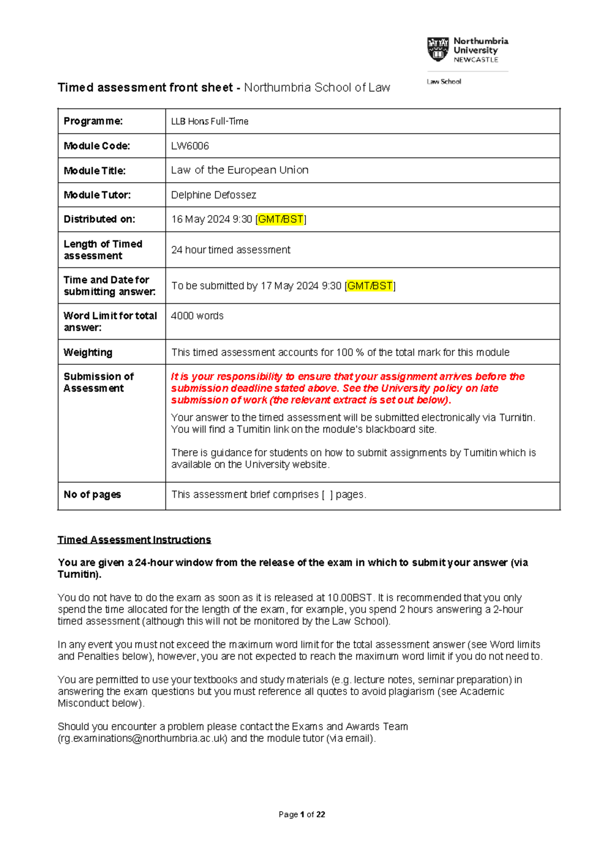 Timed Assessment Notes on Articles 30 & 110 TFEU - LW6006 - Studocu