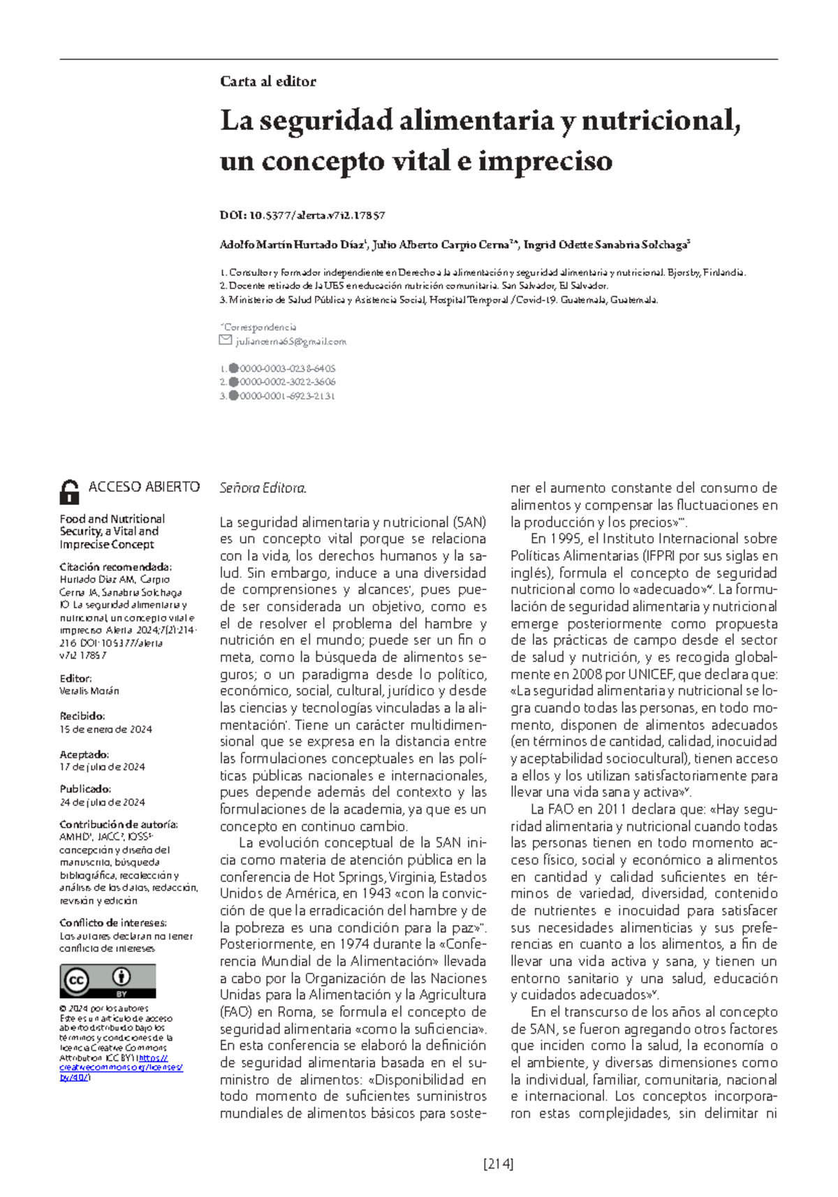 Seguridad Alimentaria y Nutricional: Un Concepto Vital e Impreciso ...