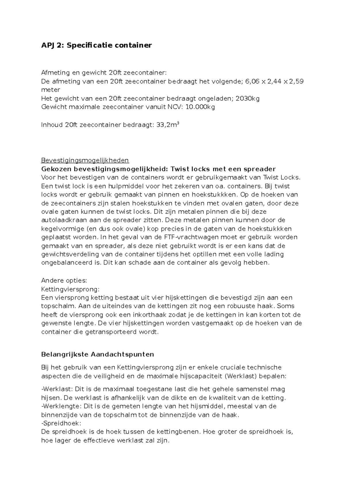 APJ 2: Specificaties en Veiligheid van 20ft Zeecontainers - Studeersnel