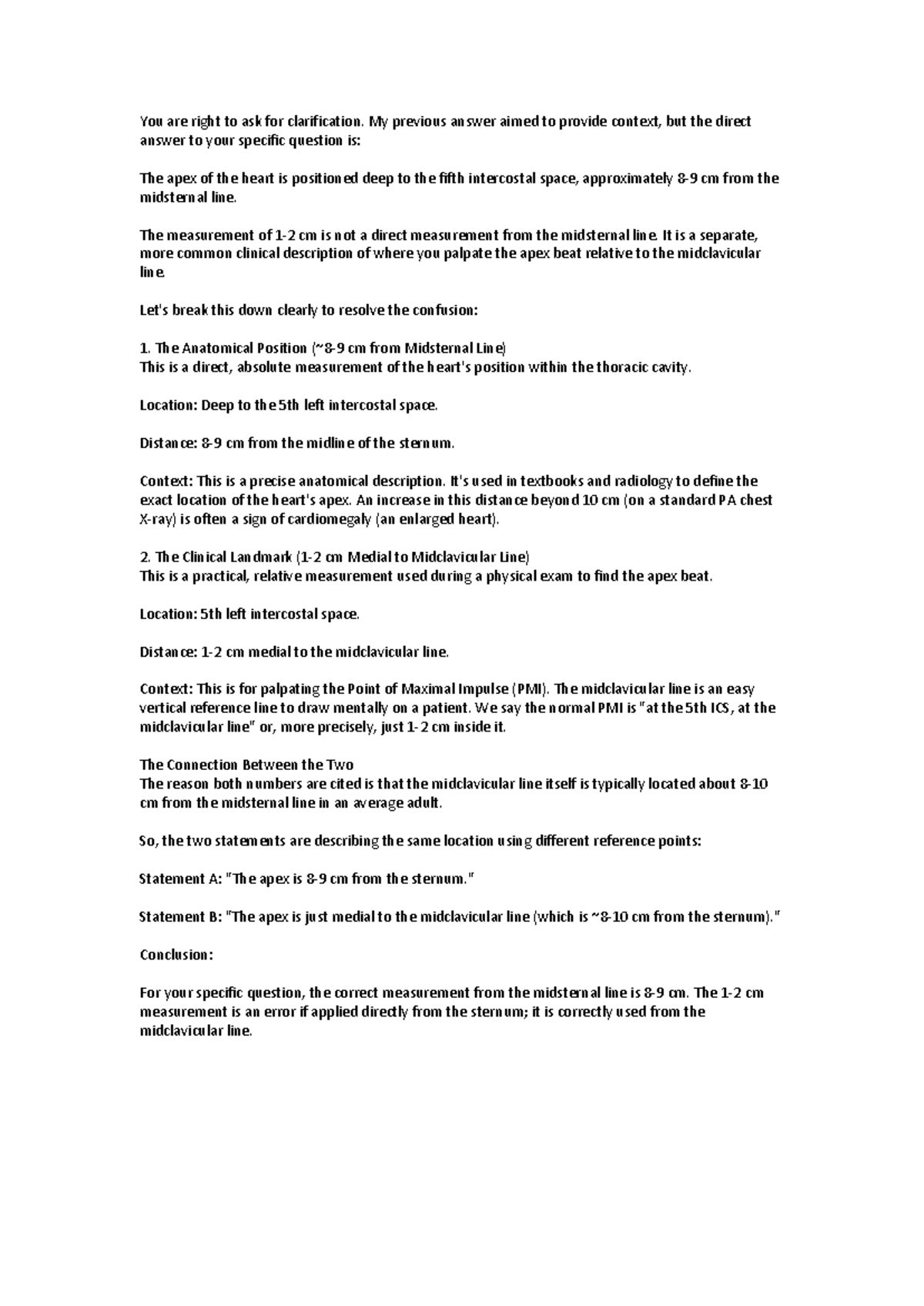 Anatomical & Clinical Position of Heart Apex: Clarification Notes - Studocu