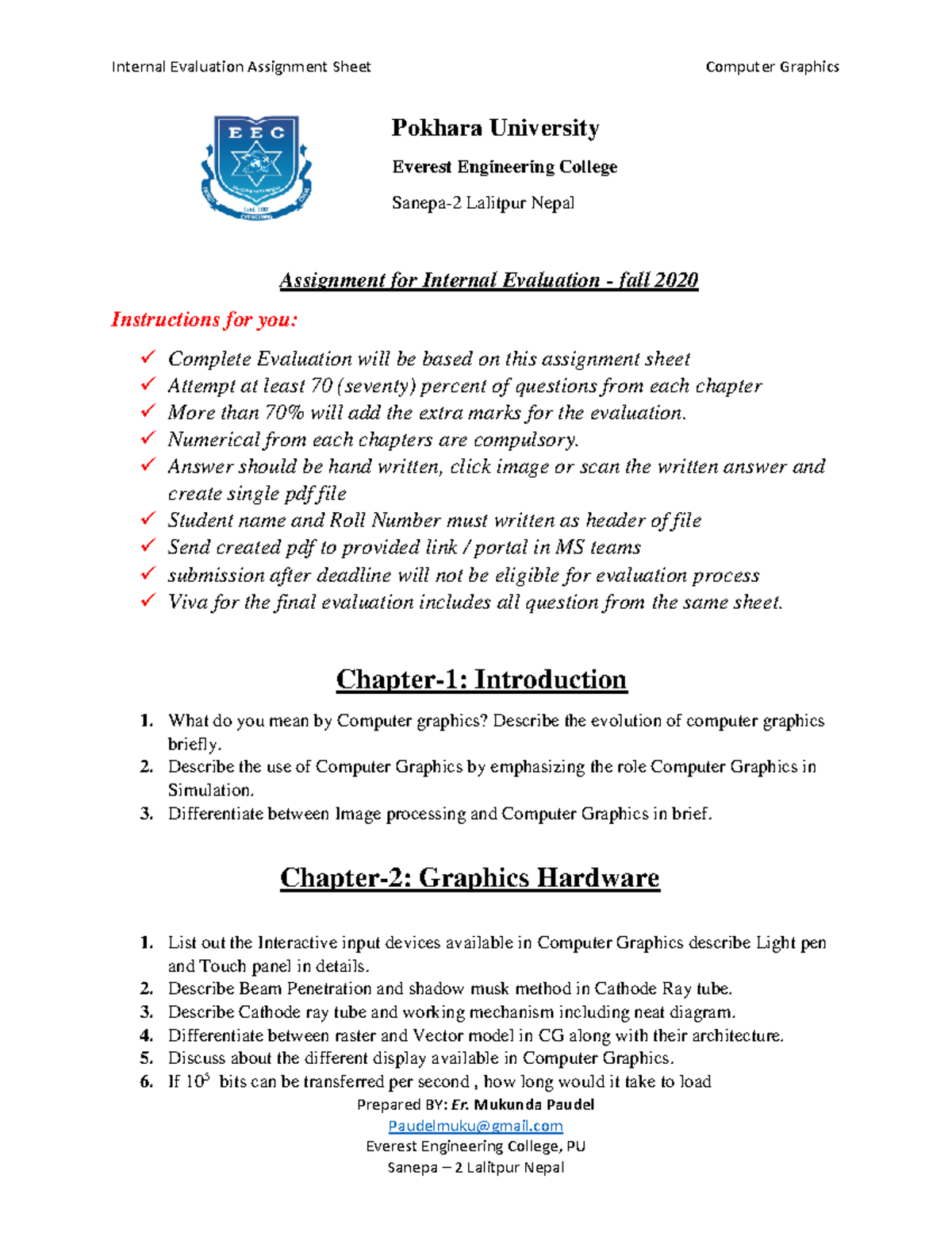 Tutorial Questions for Computer Graphics - Fall 2020 - EE101 - Studocu