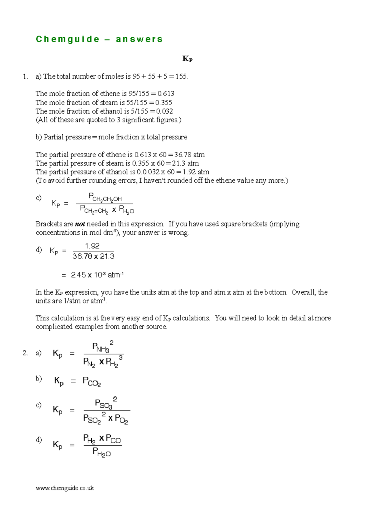 KP and Chemguide Answers: Understanding Mole Fractions and Partial ...