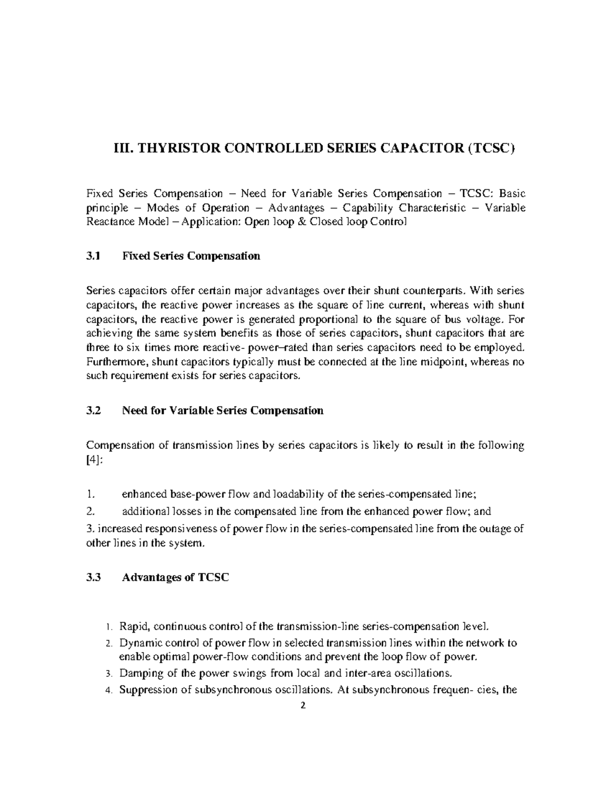 TCSC: Detailed Study on Thyristor Controlled Series Capacitor - Studocu
