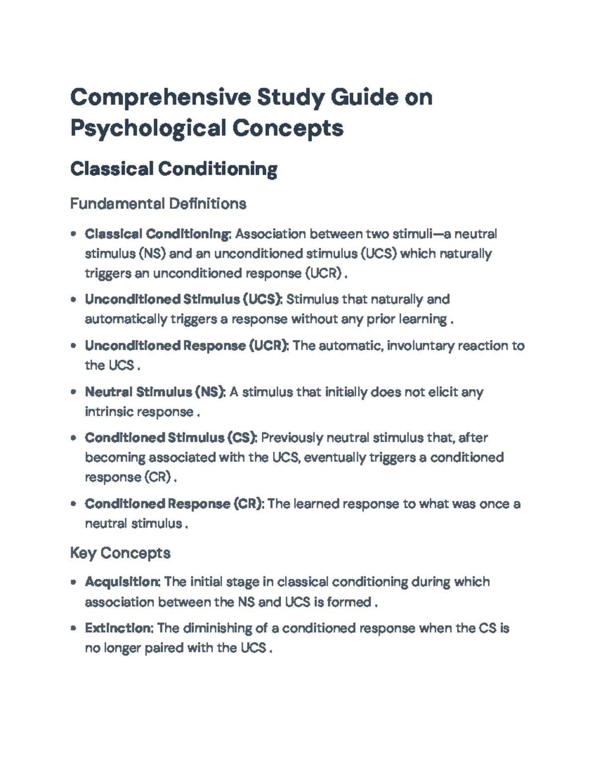 Comprehensive Study Guide on PSY 101: Psychological Concepts and ...