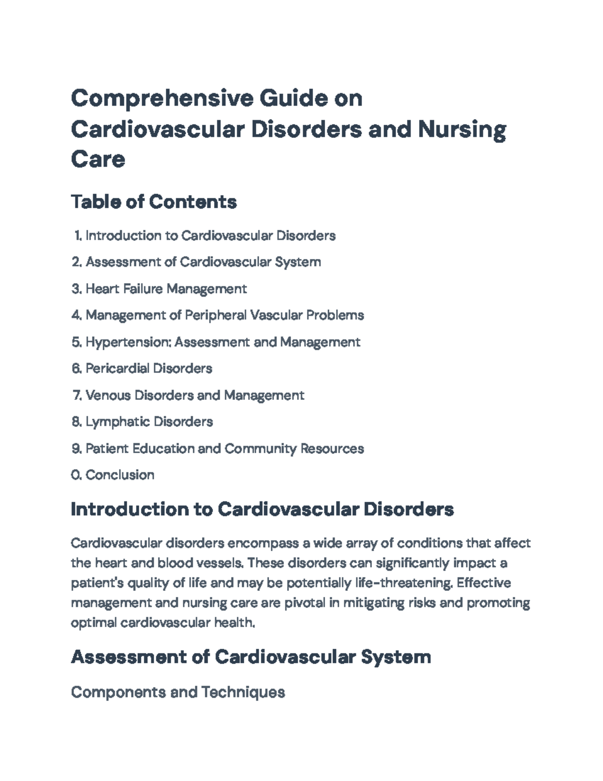 Comprehensive Guide on Nursing Care for Cardiovascular Disorders ...