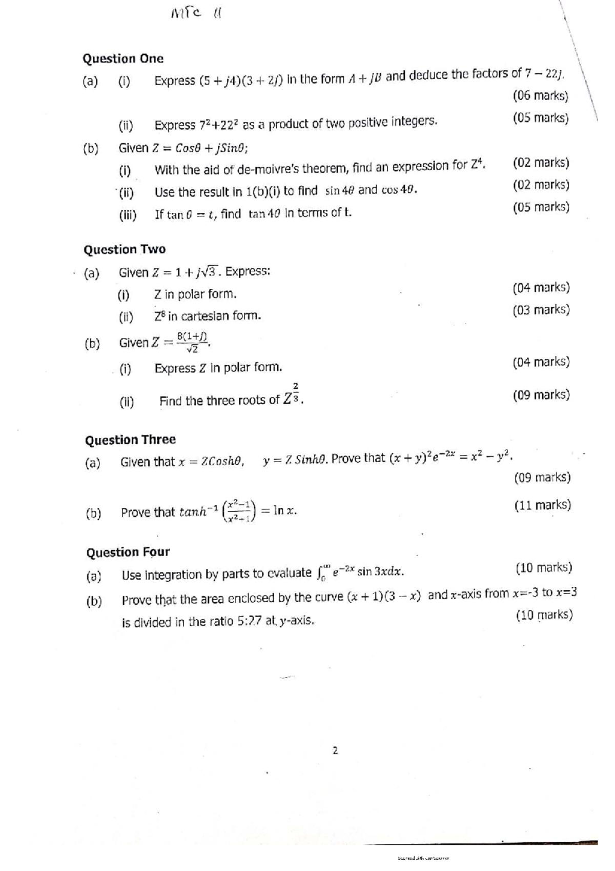MTC Final Exam: Complex Numbers and Integration Techniques - Studocu