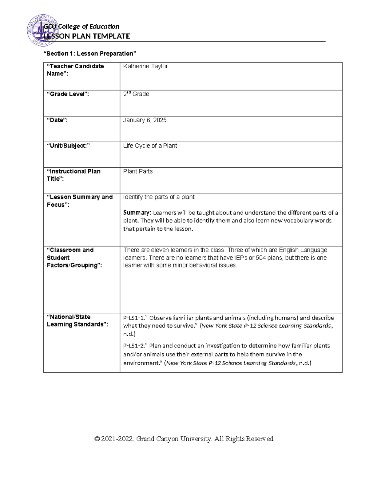 ELM-570 Lesson Plan on Plant Parts for 2nd Grade Science Class - Studocu