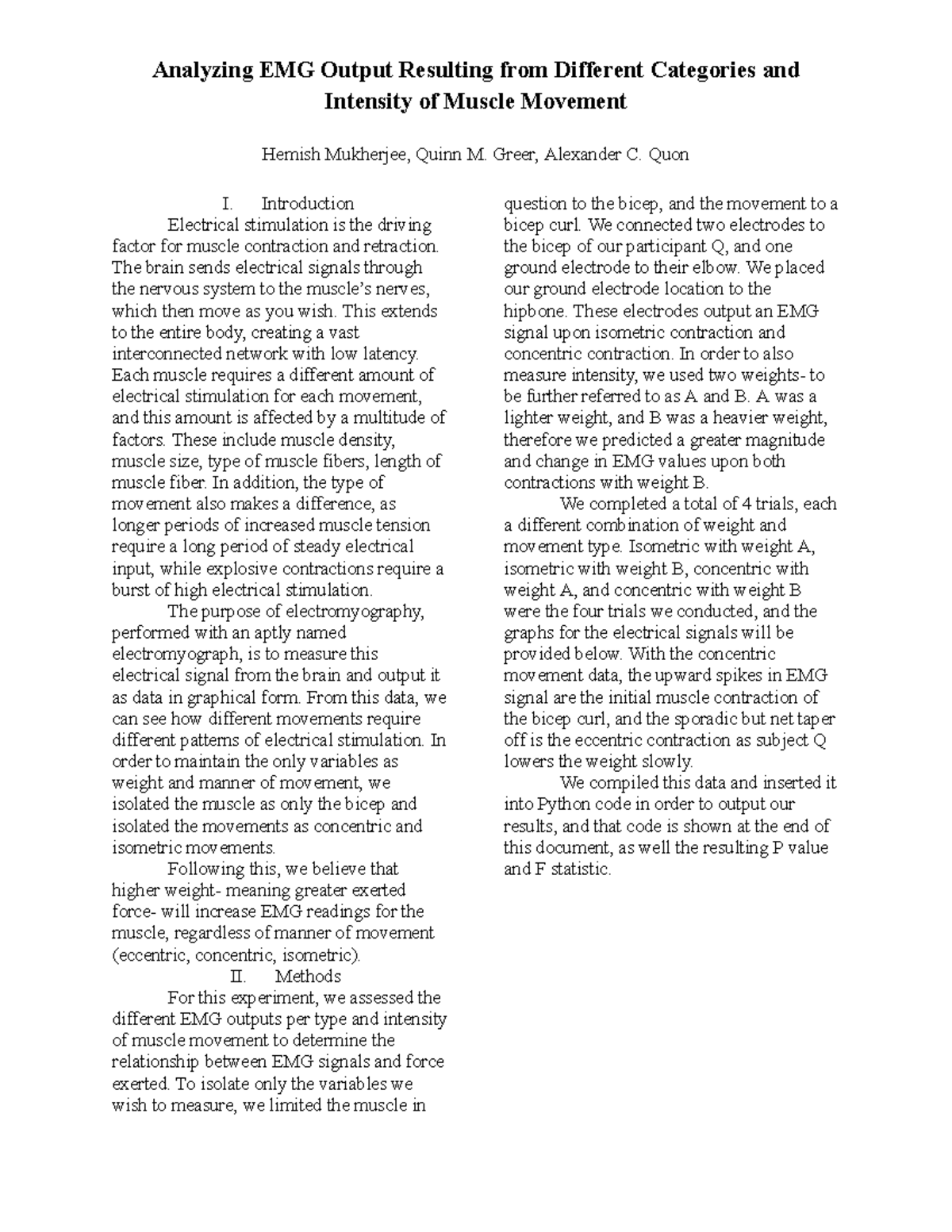 EMG Lab Report - Analyzing EMG Output Resulting from Different ...
