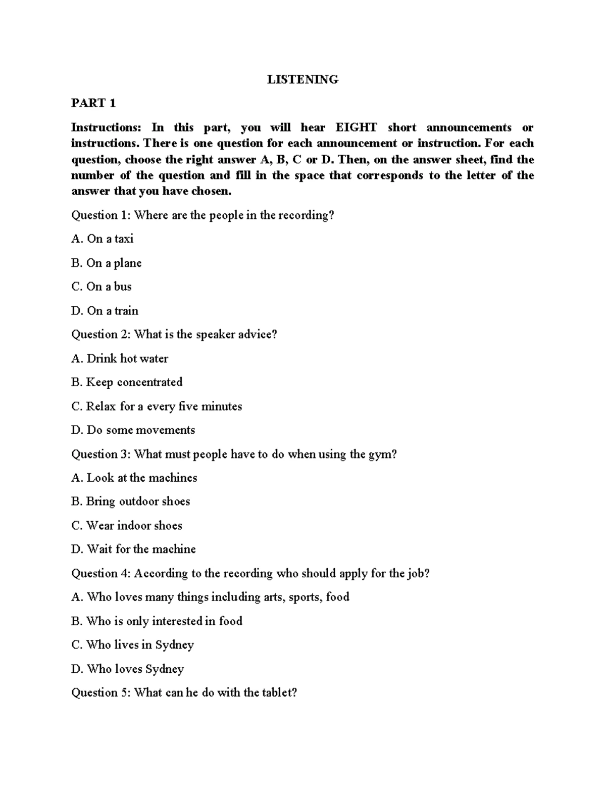 LISTENING PART 1 & 2: Practice Questions and Answers for ESL Students ...