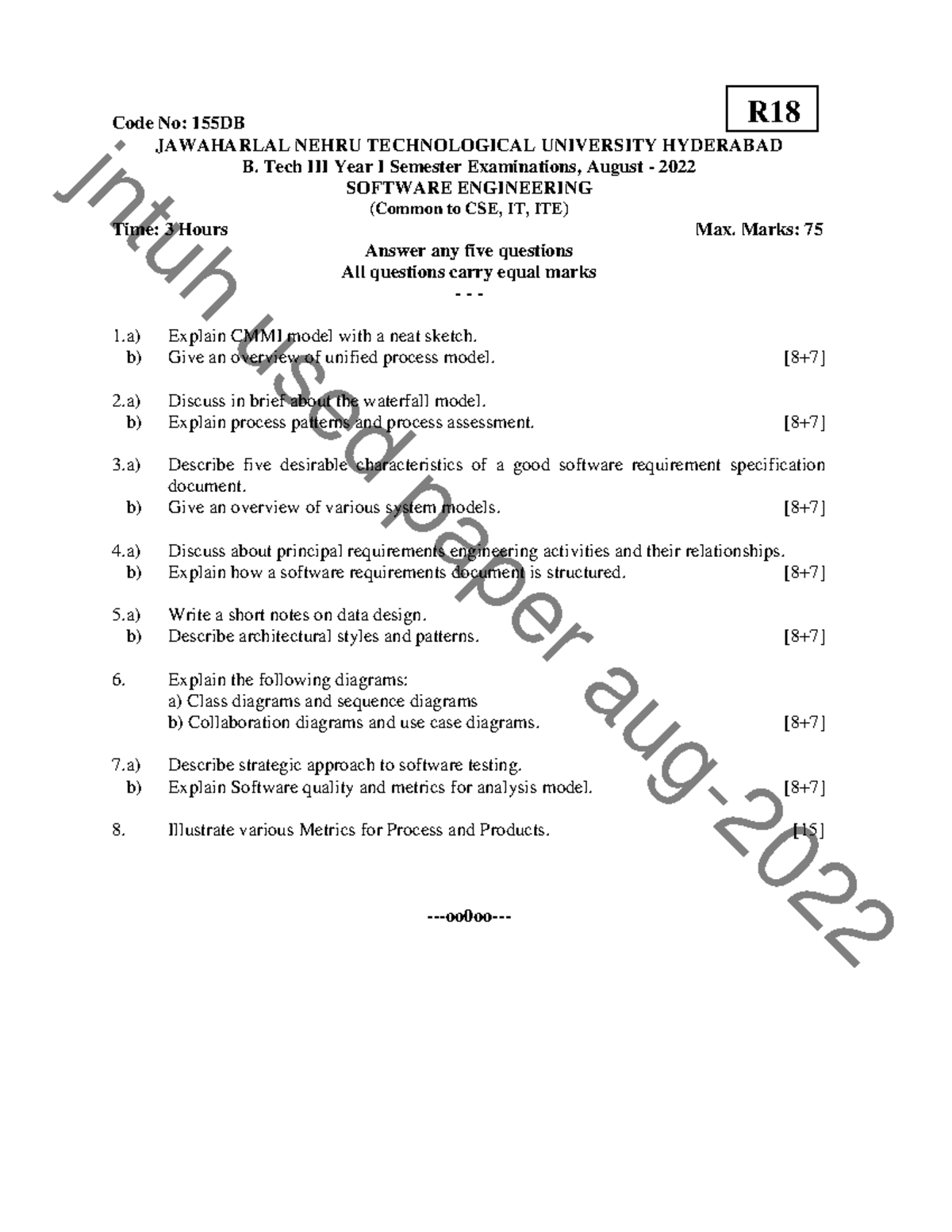 B.Tech I Sem Aug 2022 - Software Engineering Exam Notes (155DB) - Studocu