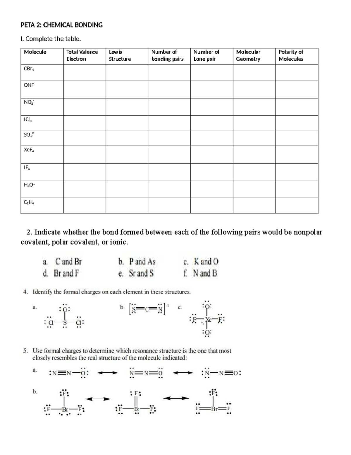 PETA Chemical- Bonding - General Chemistry - PETA 2: CHEMICAL BONDING I ...