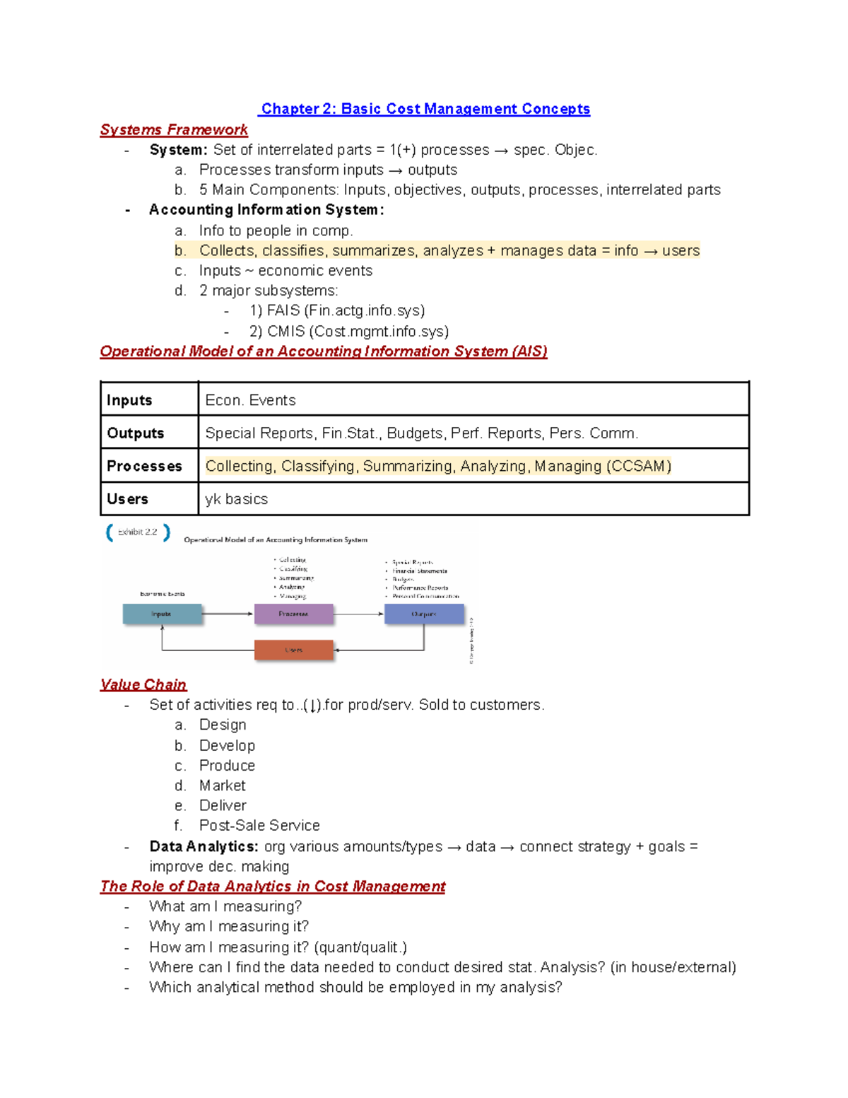 Lesson 2 - Summary Managerial Accounting - Chapter 2: Basic Cost ...
