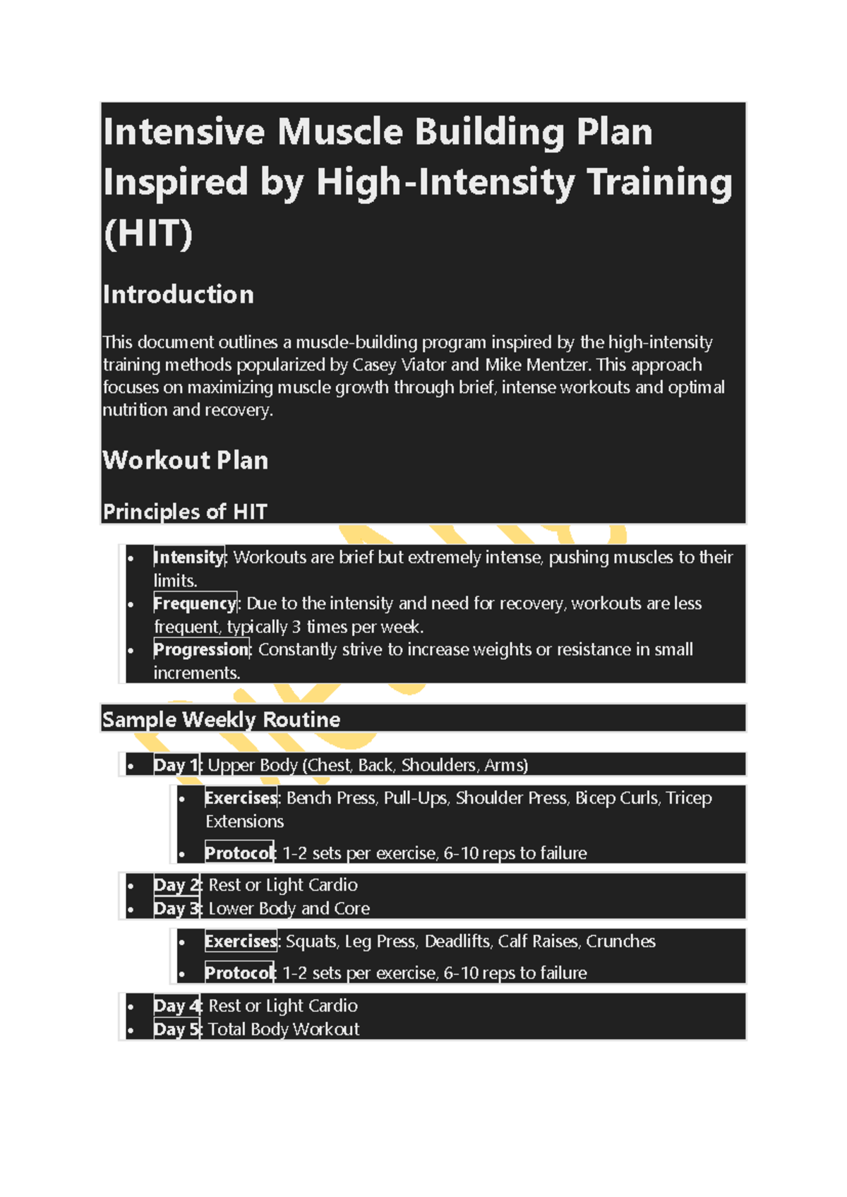 HIT Muscle Building Plan for Intensive Gains - Noo - Studocu