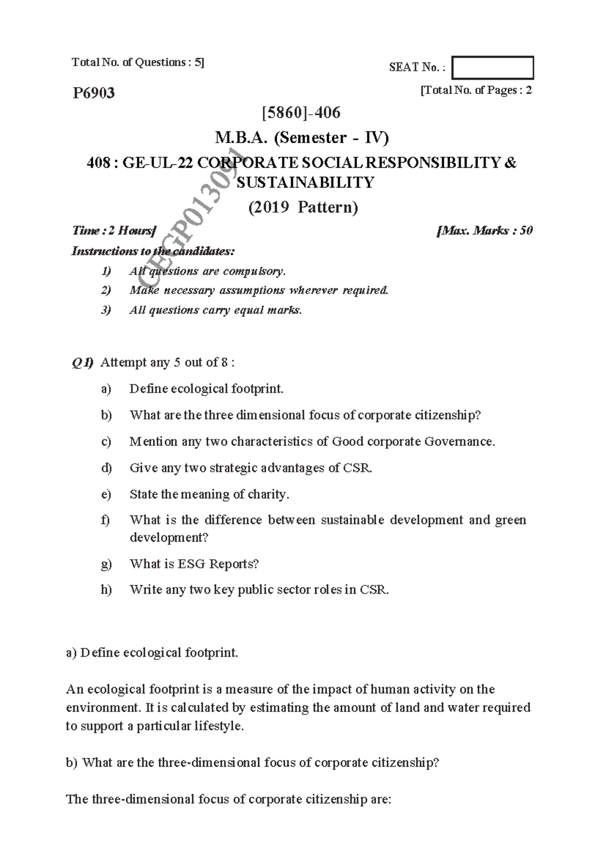 Corporate Social Responsibility (CSR) Strategies - P6903 M.B.A. (Sem IV ...