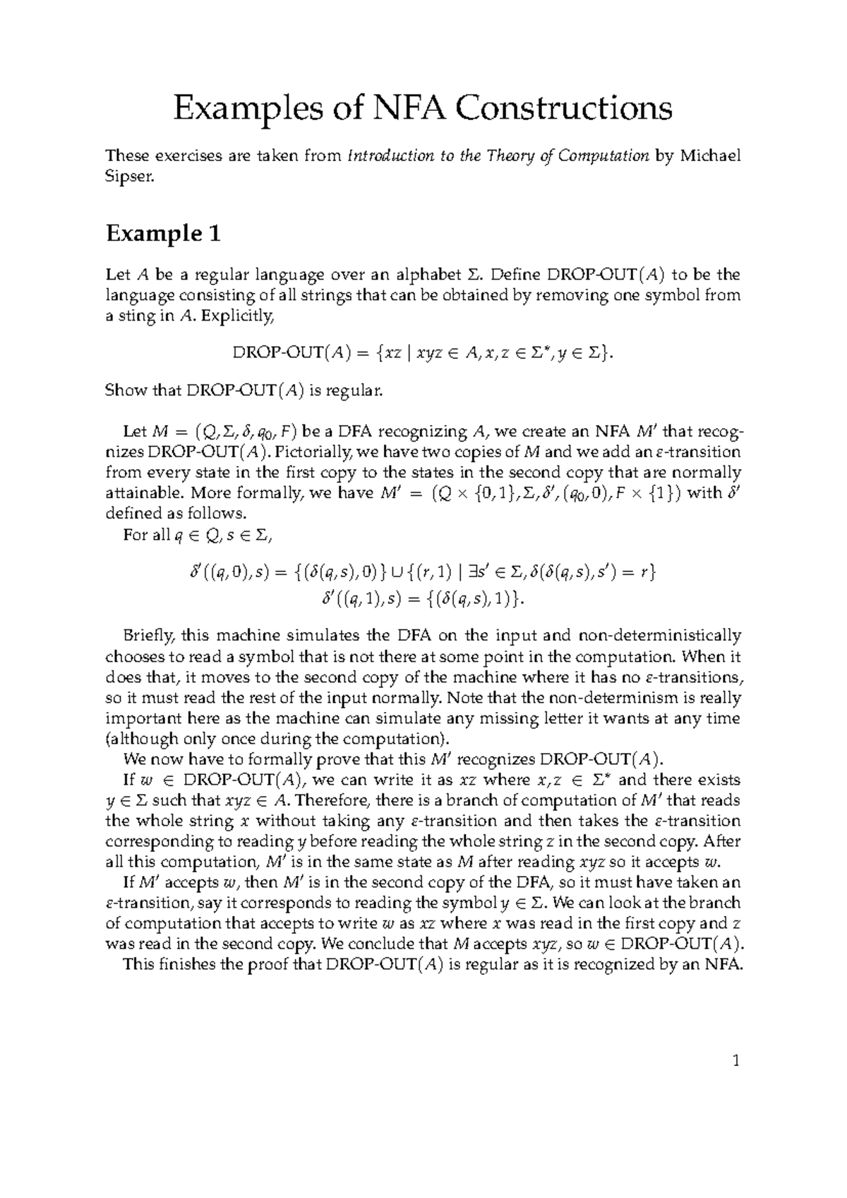 COMP330 Lecture 03 - Notes on NFA Constructions and Examples - Studocu