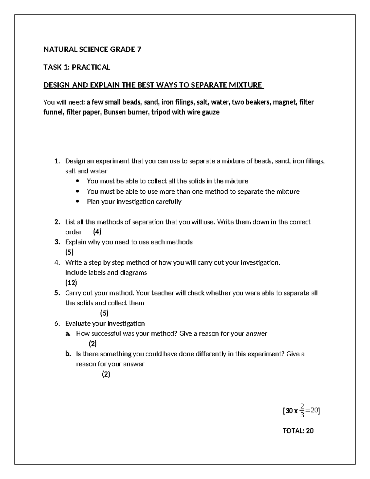 Natural Science Grade 7 Practical Task: Separation Techniques Explained ...