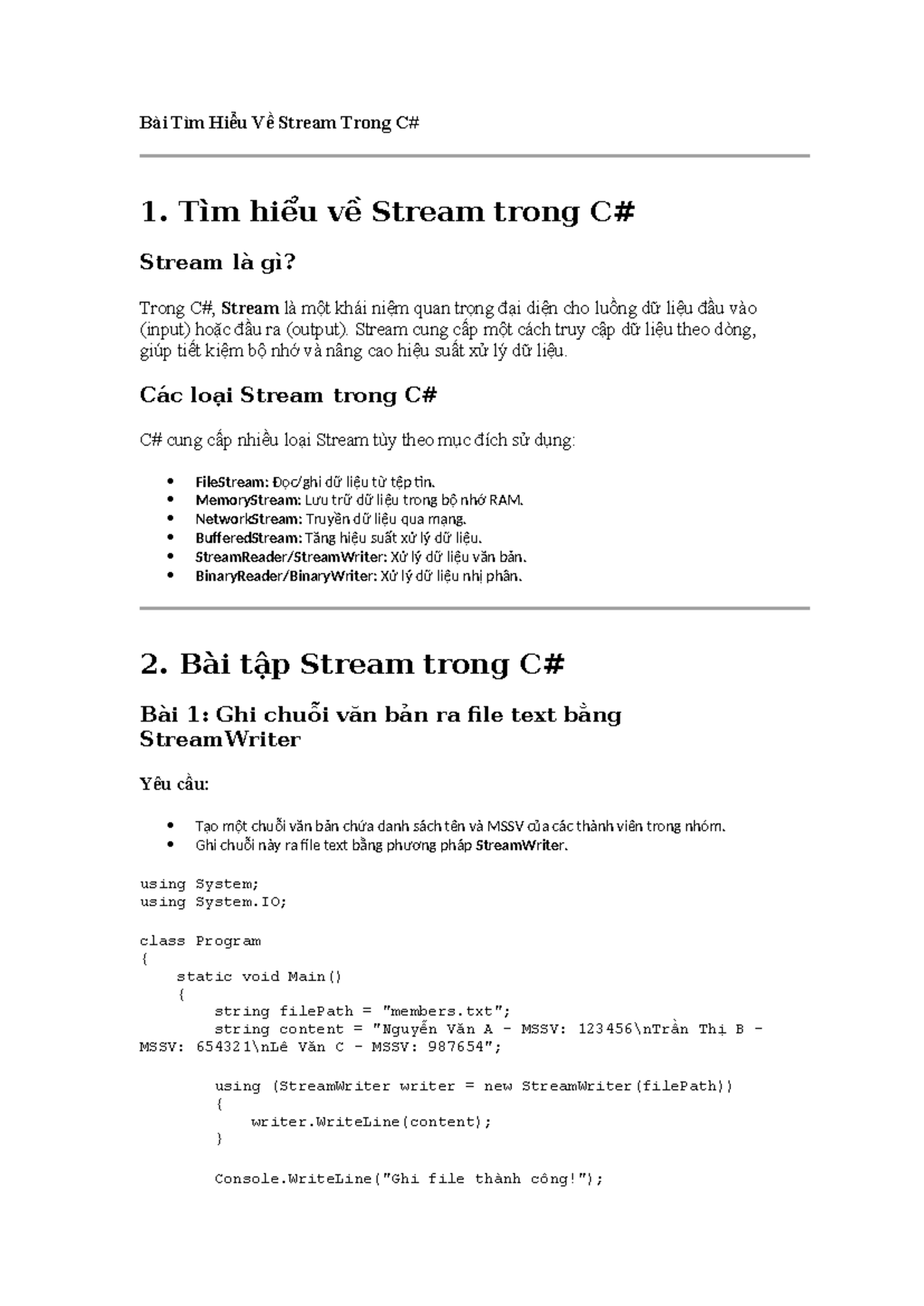 Bài Tìm Hiểu Về Stream Trong C - Tìm hiểu về Stream trong C# Stream là ...