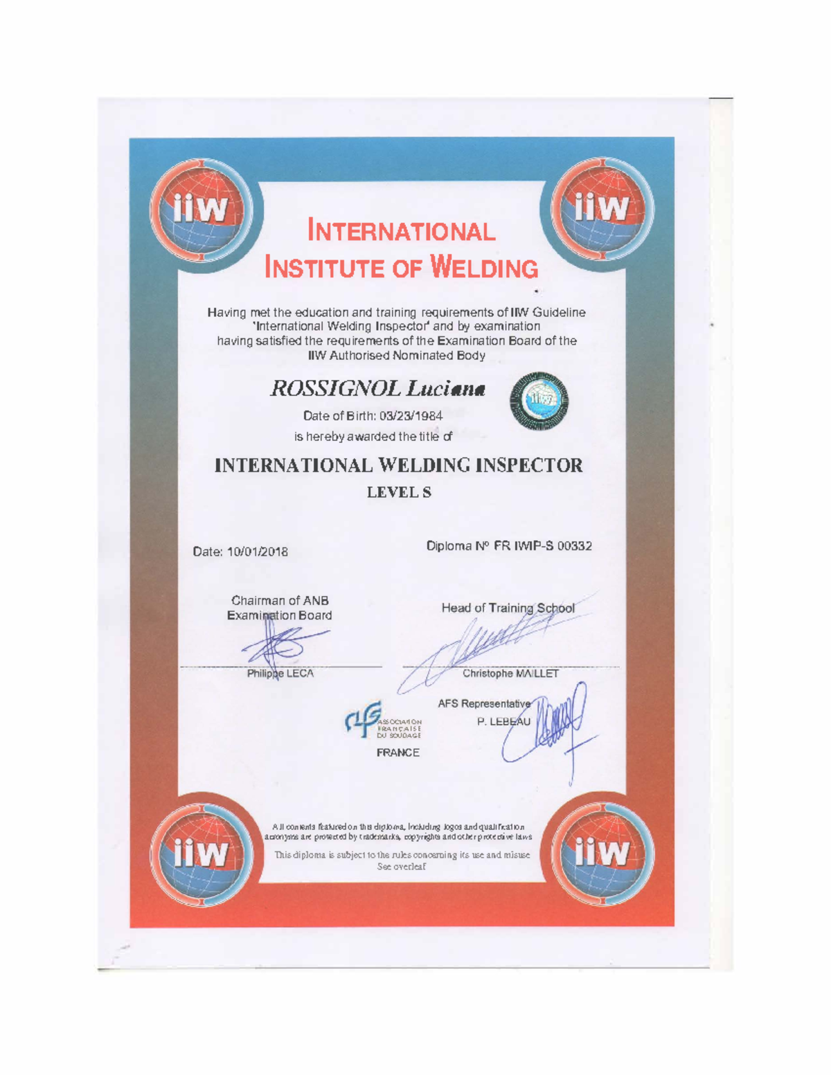 Iiw certificate - iiw - INTERNATIONAL INSTITUTE OF WELDING Having met ...