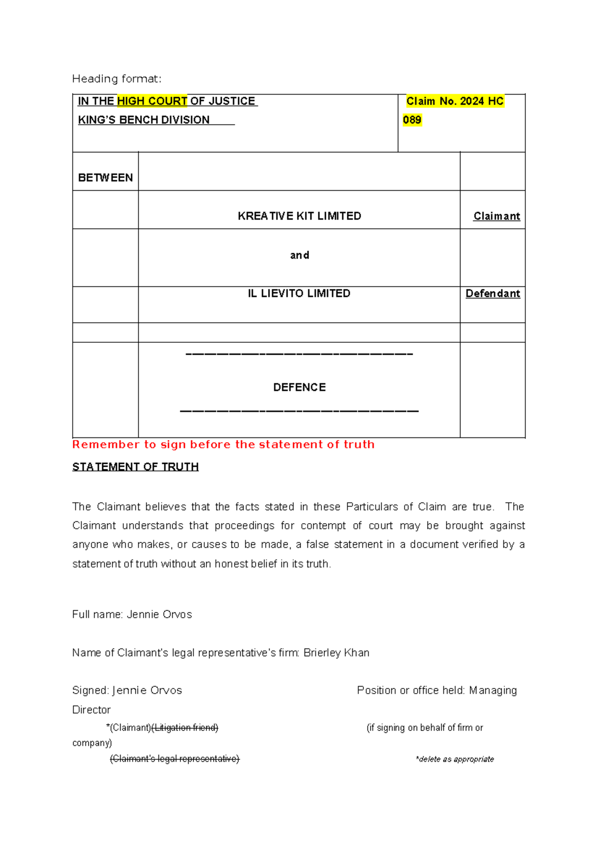 Drafting a Particulars of Claim: Guidelines and Format - Studocu