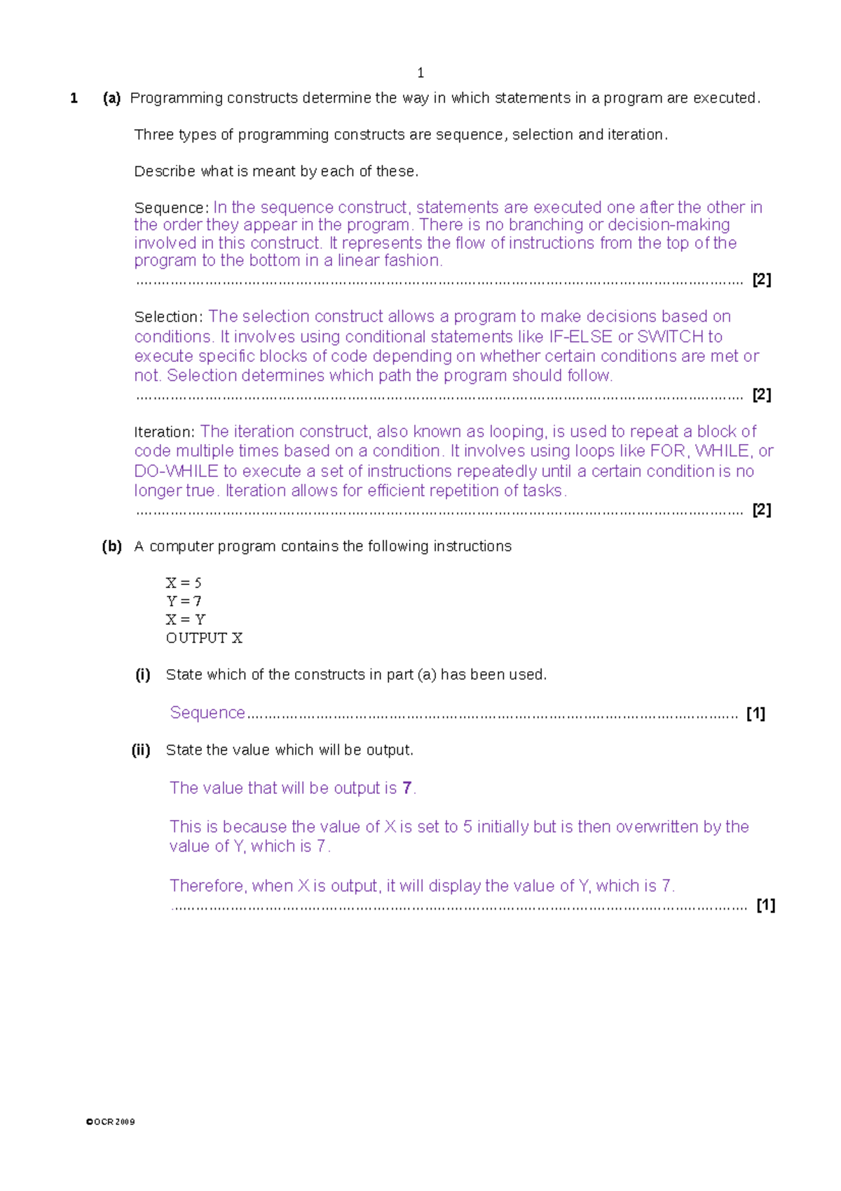 Homework Iteration Answers - 1 (a) Programming constructs determine the ...