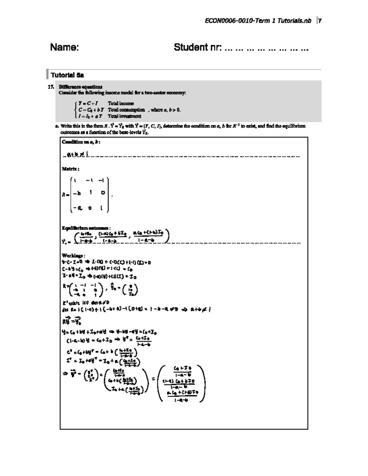 Tutorial 5A: Worked Solutions for Advanced Mathematics Concepts - Studocu