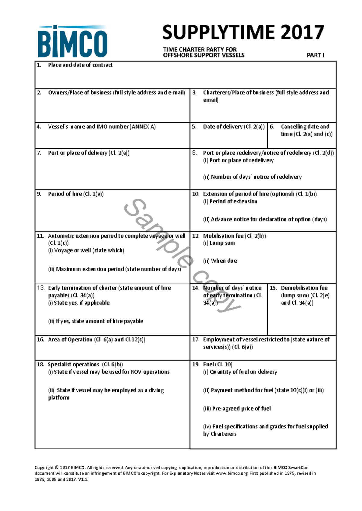 Supplytime 2017 Time Charter Party Sample Document V1.2 - Studocu
