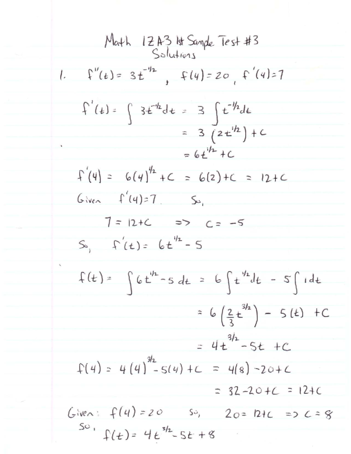 Math 1ZA3 Test 3 2011 Sample Full Solutions - Studocu