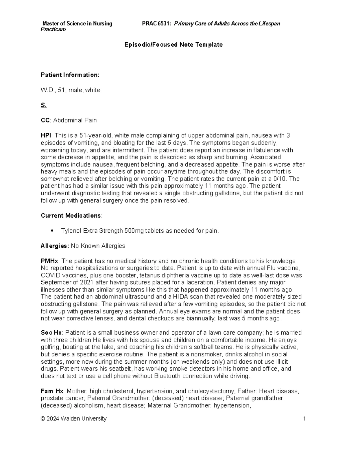 Master of Science in Nursing Practicum PRAC 6531: SOAP Note for GI ...