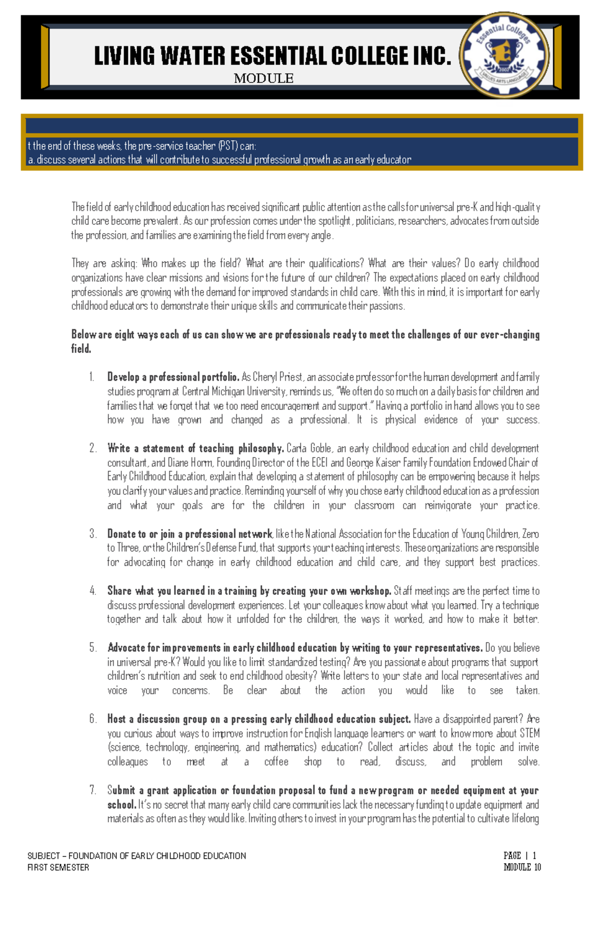 Foundation OF ECE Module 10 - SUBJECT – FOUNDATION OF EARLY CHILDHOOD ...
