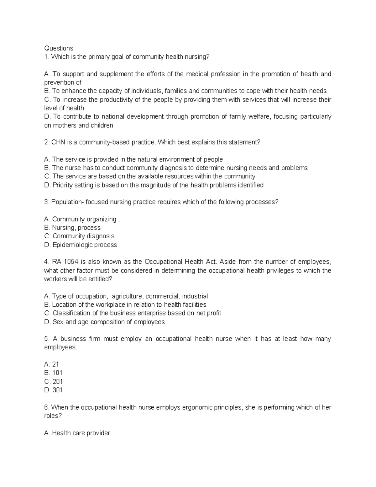 Np1 - Community Health Nursing Reviewer Questions and Answers - Studocu