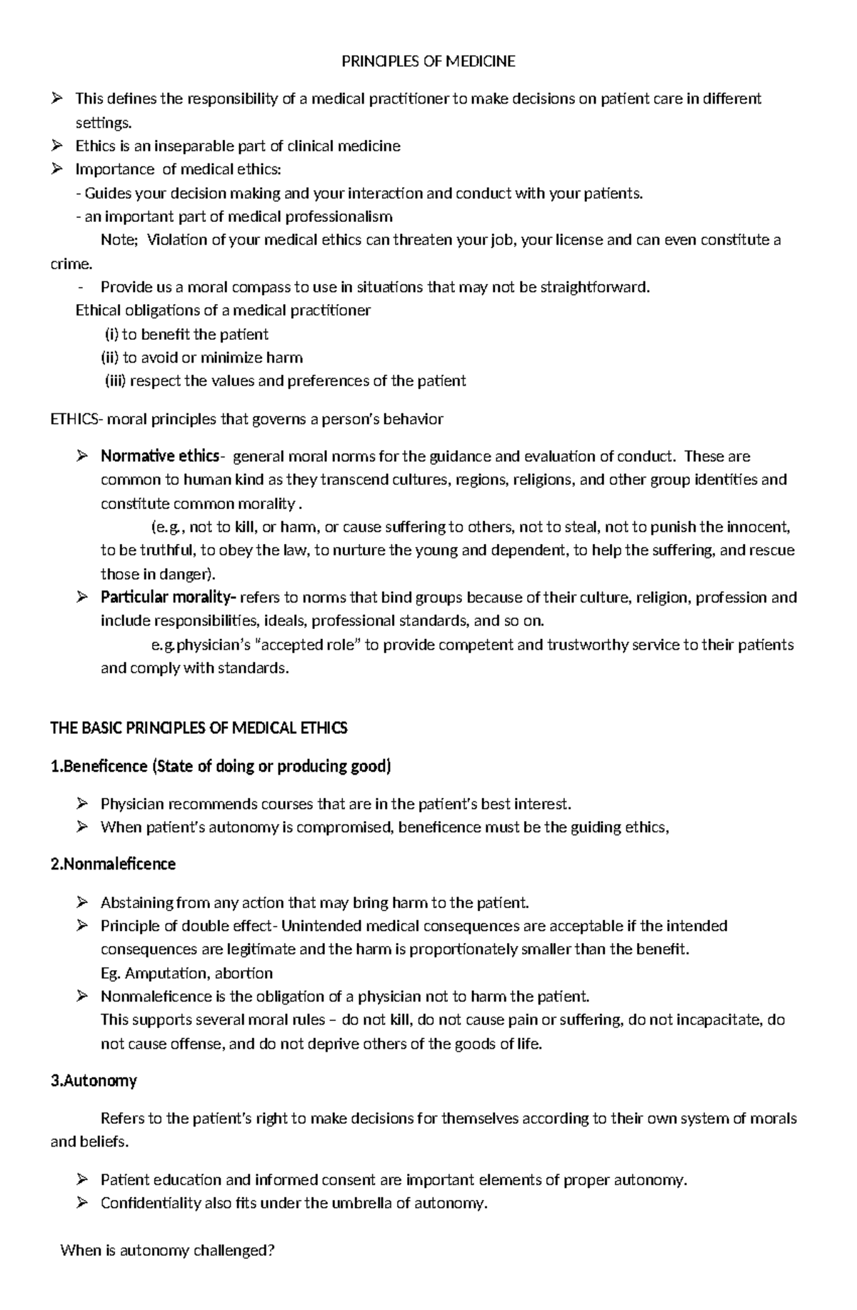1 MEDICAL ETHICS - FINAL NOTES ON CLINICAL RESPONSIBILITY - Studocu