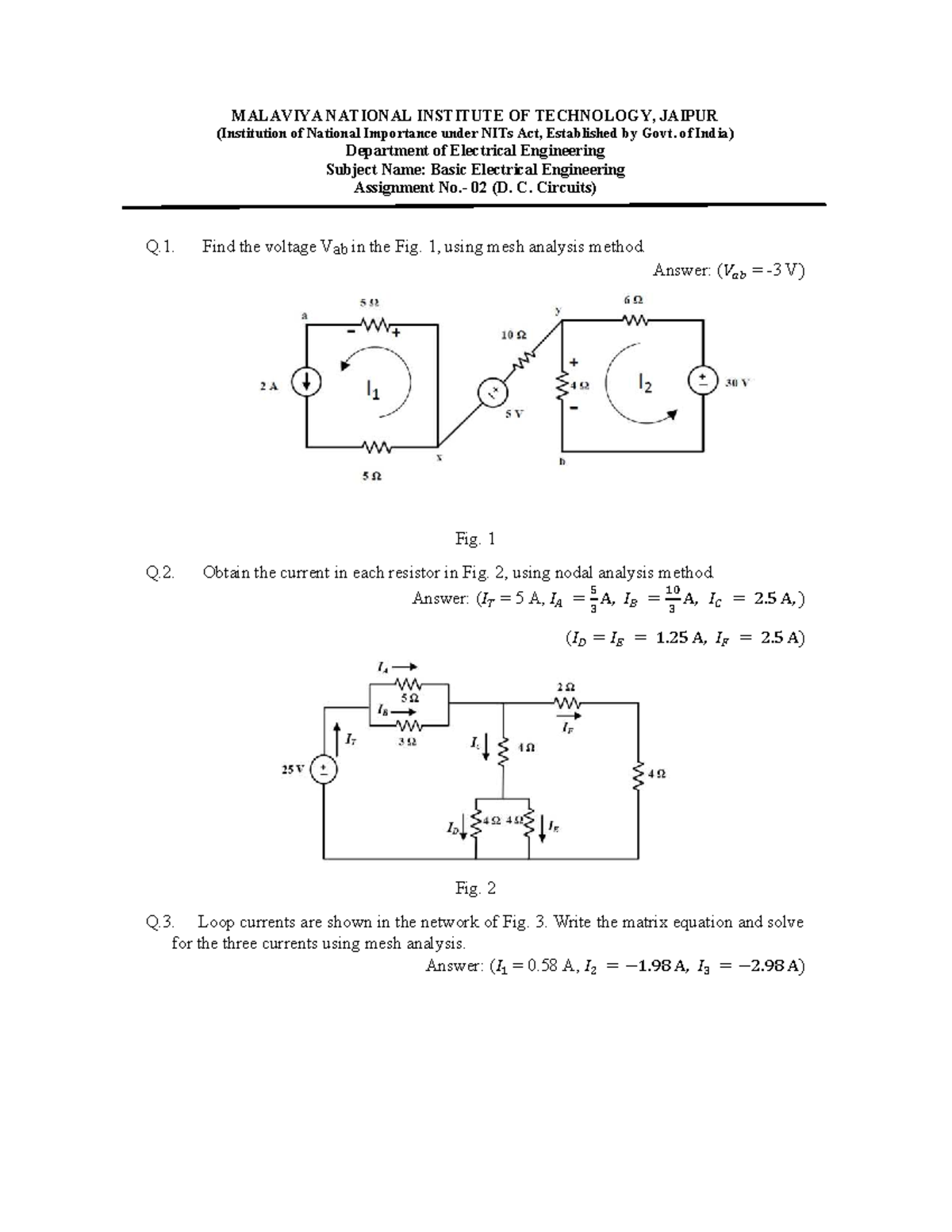 Assignment 02: D.C. Circuits Analysis for Basic Electrical Engg. - Studocu