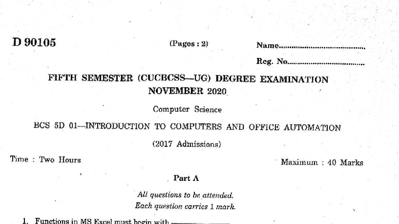 BCS 5D - Computer Science Exam QP November 2020 - Studocu