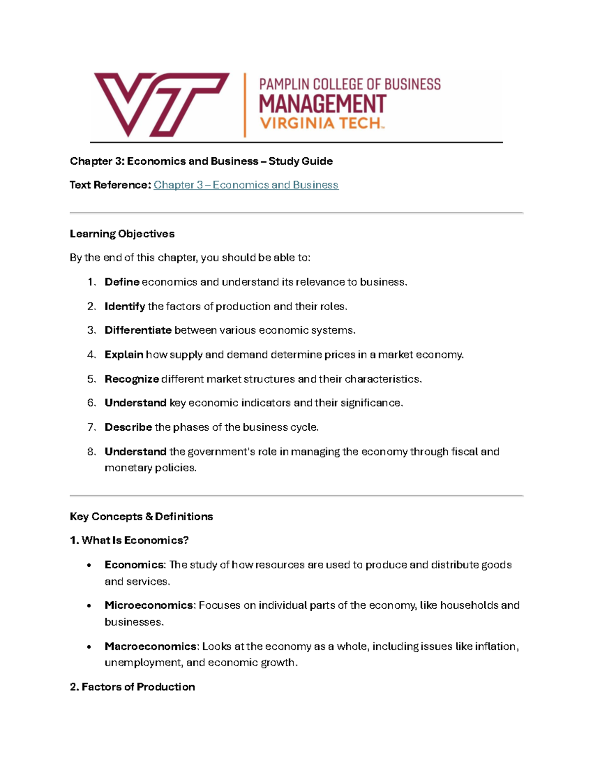 Chapter 3: Economics and Business Study Guide Overview - Studocu