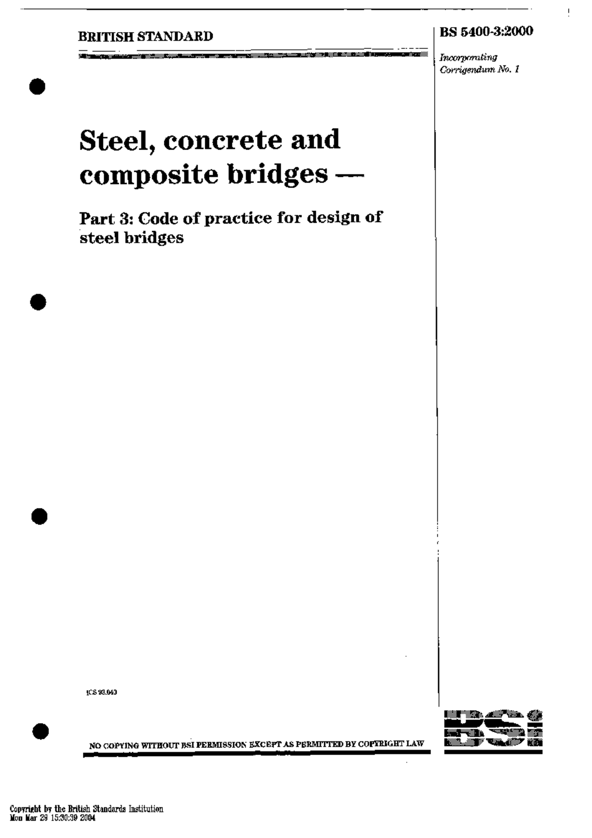 BS 5400 Part 3: Code of Practice for Steel Bridge Design - Studocu
